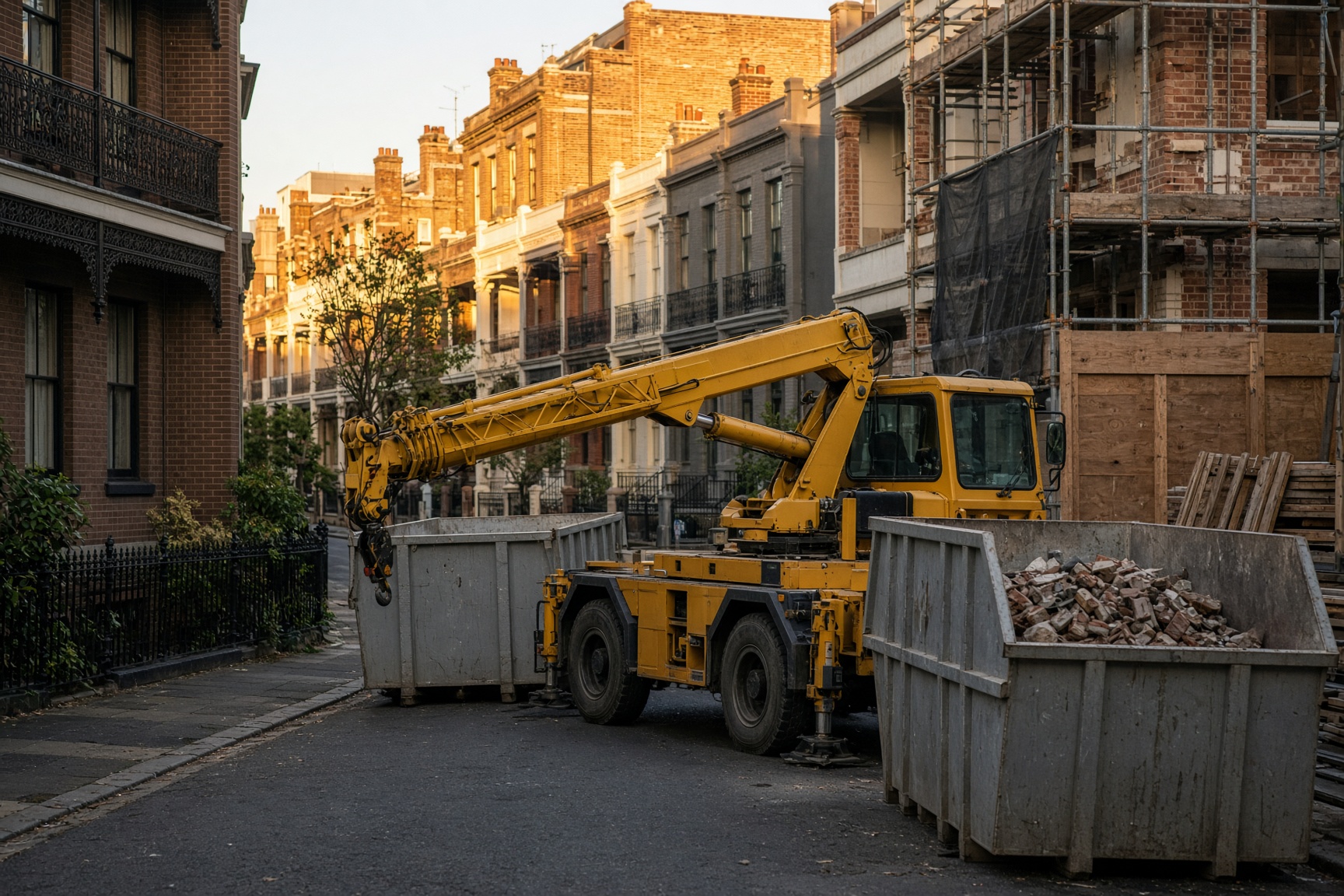 Franna pick-and-carry crane on a narrow inner-Sydney street
